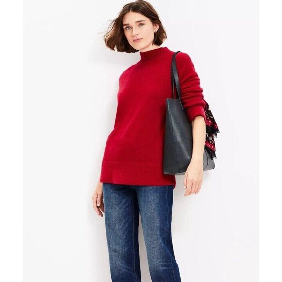 Ann Taylor Solid Red Long Sleeve Mock Neck Long Sleeve Knit Sweater Top Medium - Picture 2 of 6